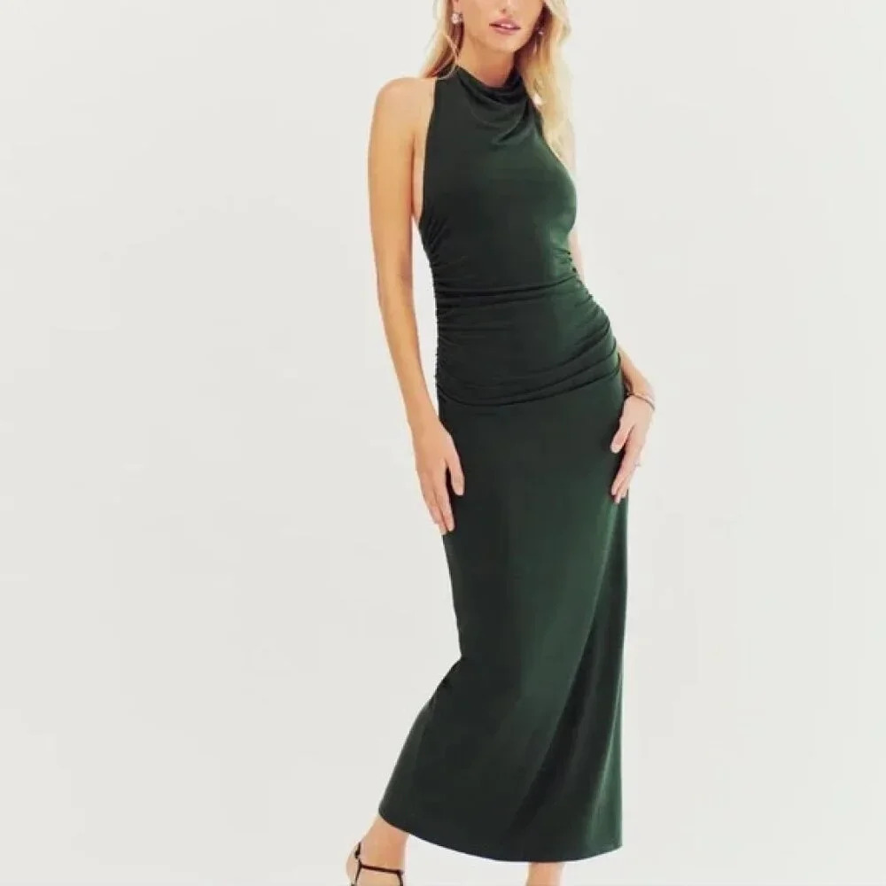 NWT Reformation | Jazlyn Knit Halter Neck Maxi Dress in Forest - Size L
